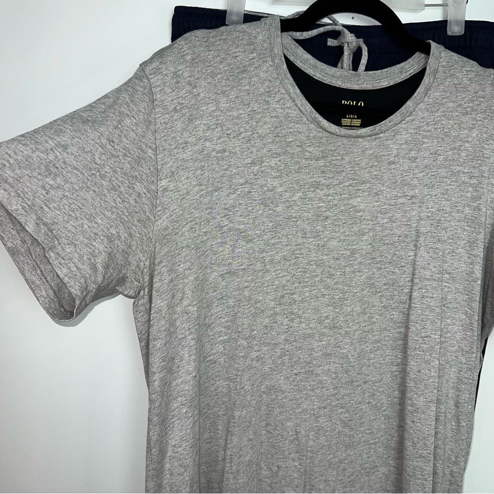 Polo by Ralph Lauren Pajama Set Gray Tee and Navy Pants Z Loungewear Sleepwear L - Picture 3 of 13